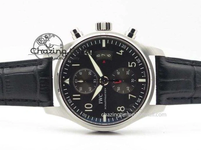 MIROTIME 0513 Youthful Pilot Spitfire 3878 Chrono BP Gray Dial SS On Black Leather Strap A 7368